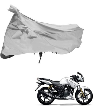 AutoRetail Dust Proof Two Wheeler Polyster Cover for TVS Apache RTR 180 (Mirror Pocket, Silver Color)
