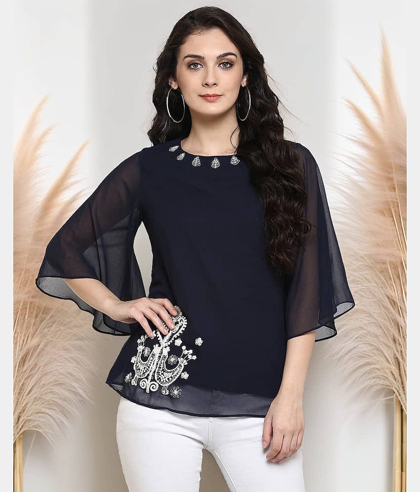 Pannkh Women's Polyester Regular Top ( Navy )