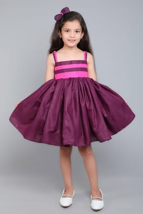 Colorblock Spaghetti Dress with Matching Bow Clip -Burgundy & Pink-1-2Y / Burgundy