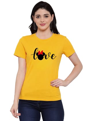 Women's Cotton Blend Love Printed T-Shirt L (Yellow)