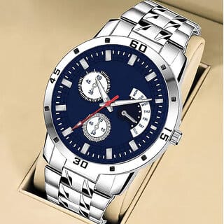 HRV Luxury New Blue Dial Chronograph Design Steel Strap Classic Formal For Men