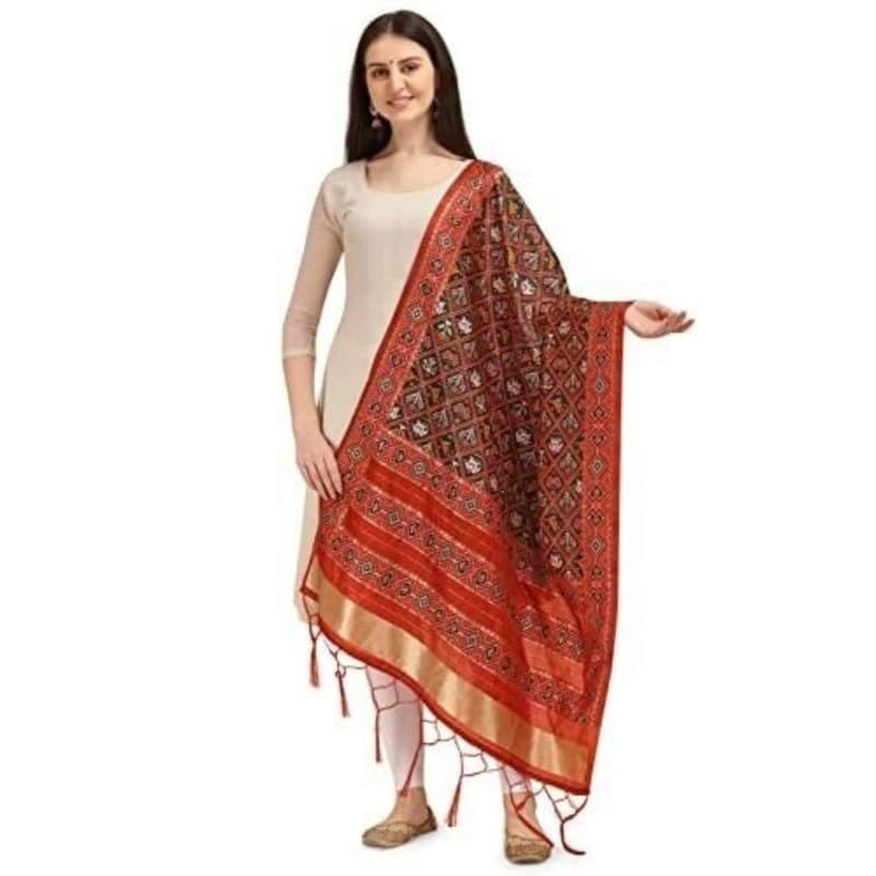 Women's Silk Pure Zari weaving Duppatta (Brown, Leangth: 2-2.3 Mtrs)-PID44949