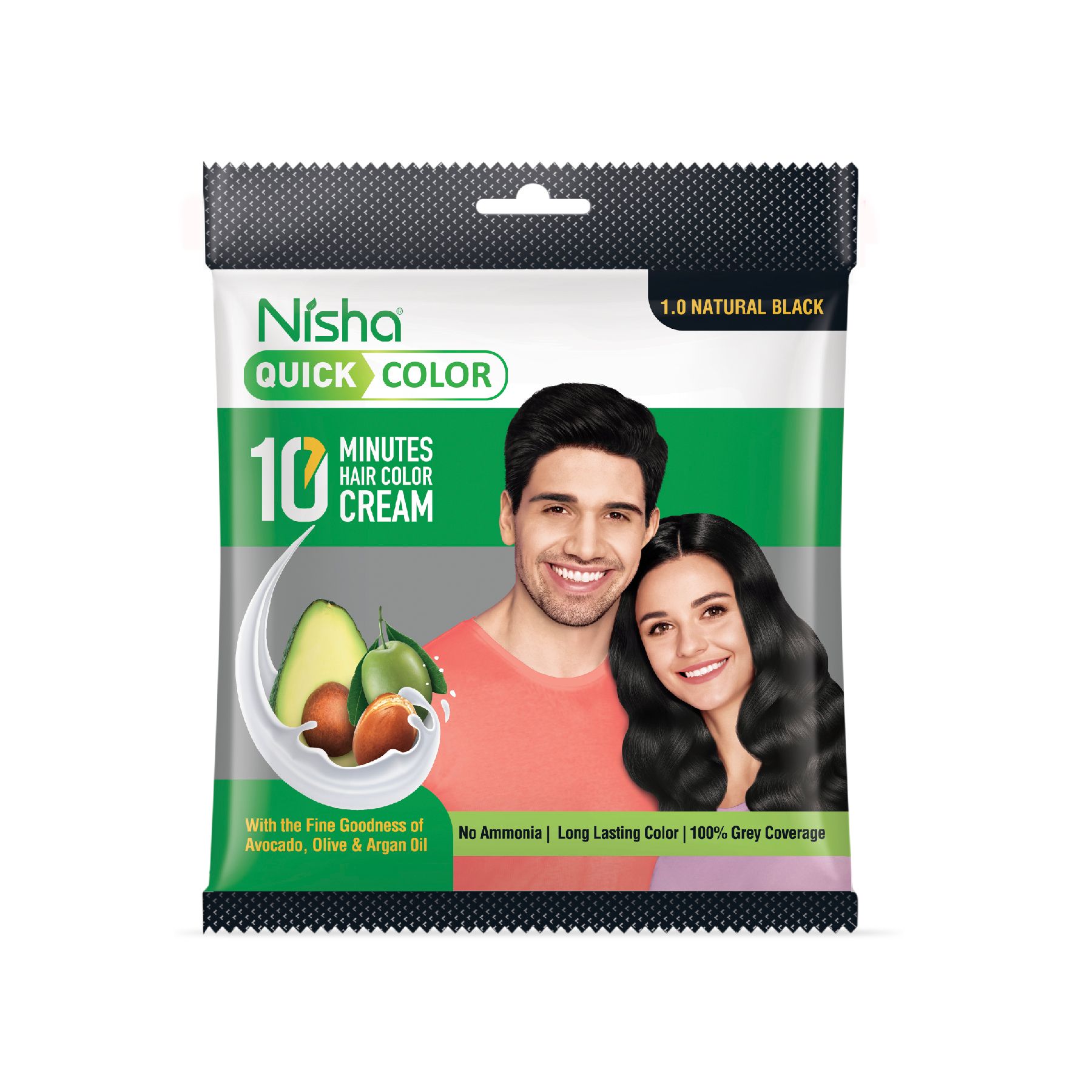 Nisha Quick Color 10 Minutes Creme Hair Colour Natural Black 30g Pack of 10, Ammonia Free Permanent Hair Color