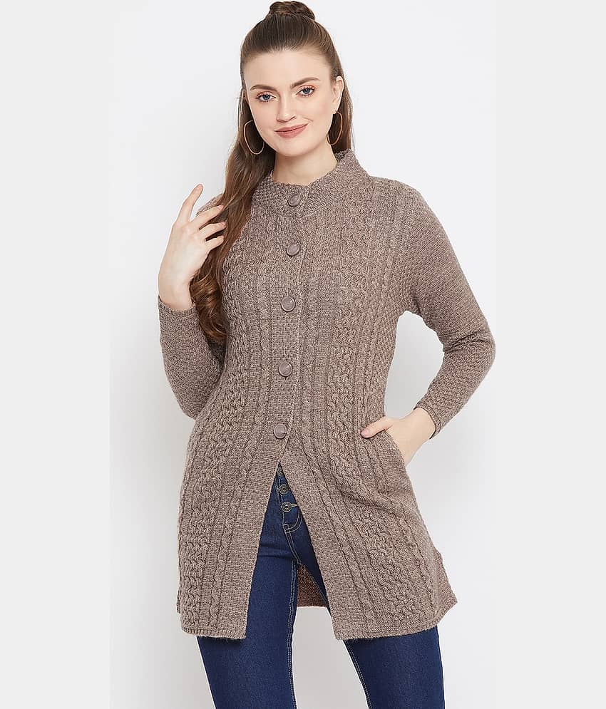 zigo Woollen Round Neck Women's Buttoned Cardigans - Purple ( Single )