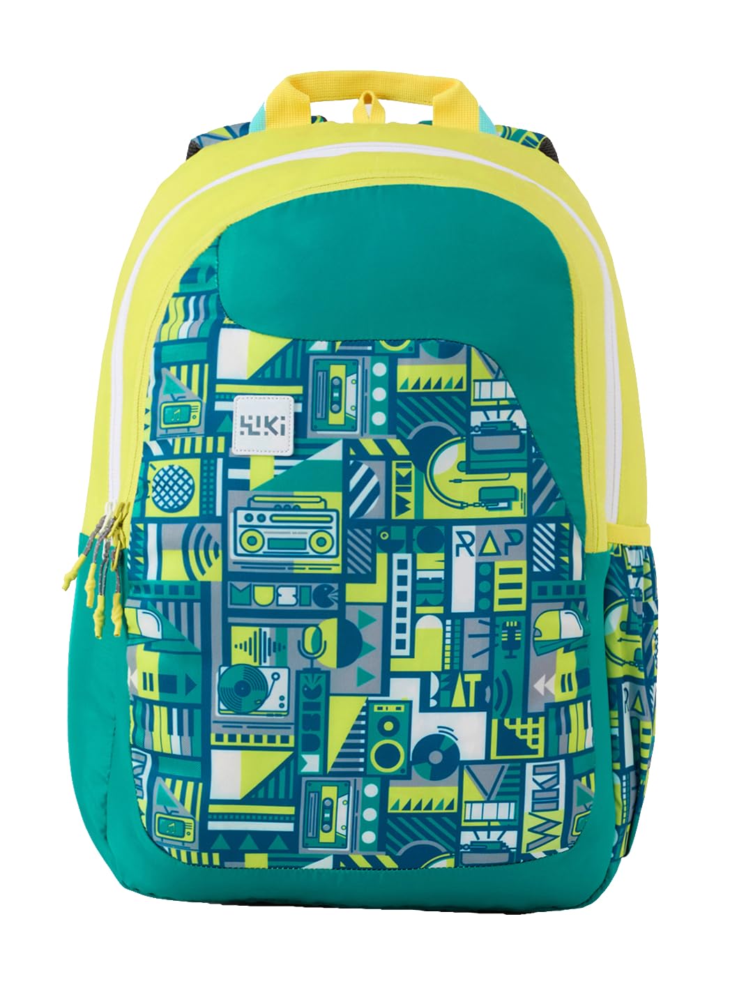 Wiki 1 30L Laptop Backpack for Men & Women | Fits 15.6 inch Laptop | Padded Shoulder Straps, Multi Compartments, Anti-Theft Zippers | School & College Bag | Music Pattern Lime