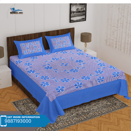 3001-Hometrade India-Standard King Size (90*108 Inches)-Buy Pure Cotton Jaipuri Printed Flat King Size Double Bedsheet With 2 Matching Pillow Cover