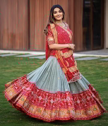 SKY BLUE designer printed lehngha choli
