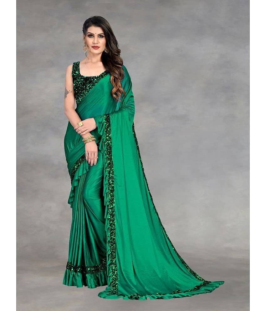 JULEE Lycra Embellished Saree With Unstitched Blouse Piece ( Green )