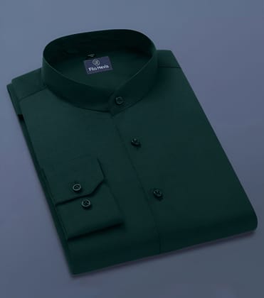 Men's Full-Sleeve Mandarin Collar Regular Fit Cotton Lenin Shirt-Teal Green-M