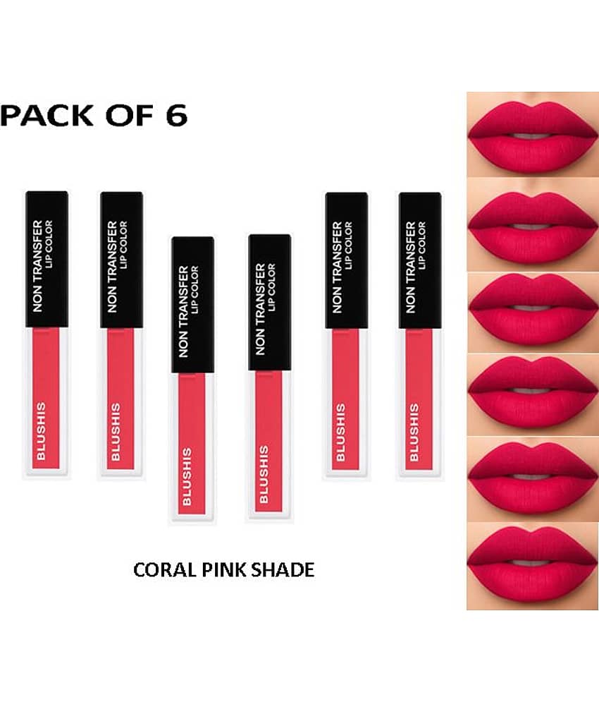 BLUSHIS Pink Matte Smudge Free Liquid Lipstick ( Pack of 6 )