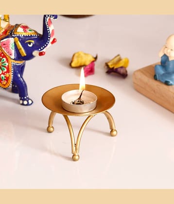 eCraftIndia Gold-Toned Handcrafted Metal Stand Tea Light Candle Holder