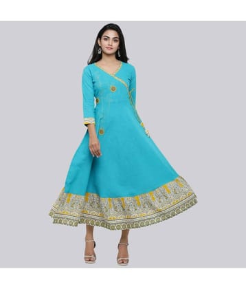 Yash Gallery - Blue Cotton Women's Angrakha Kurti ( Pack of 1 )