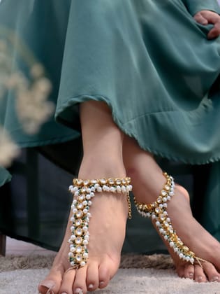 Alma Kundan Green Anklets- Pair of 2-Green
