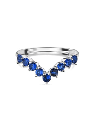 Lab Created Blue Sapphire Adjustable Chevron Ring In 925 Silver-Adjustable