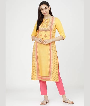 Ketch Polyester Printed Straight Women's Kurti - Yellow ( Pack of 1 )