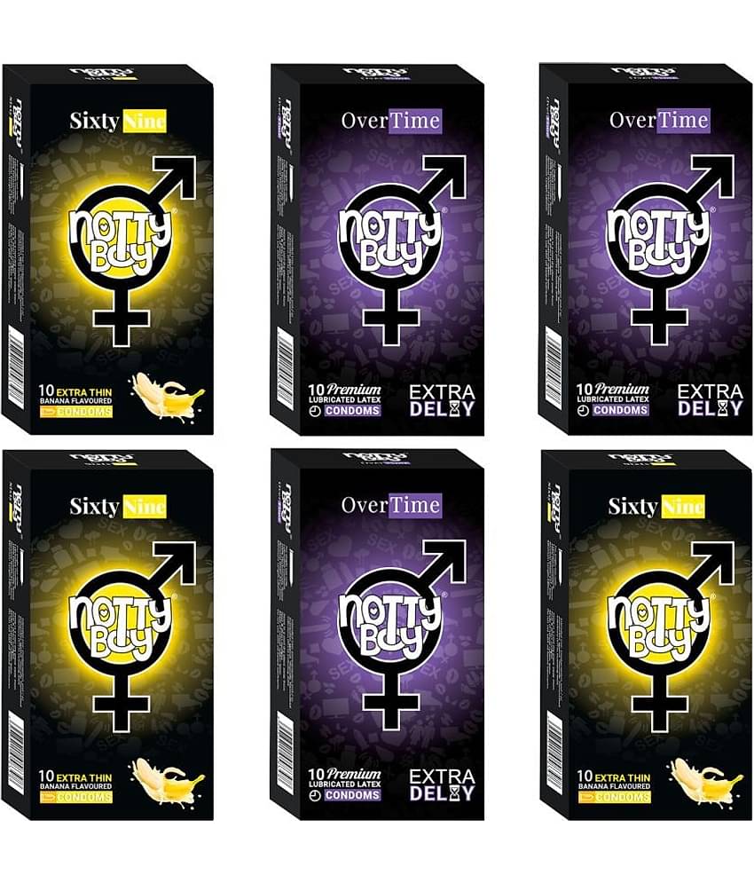 NottyBoy Extra Time and Banana Flavour, Ultra Thin Combo Pack Condoms For Men - 60 Units