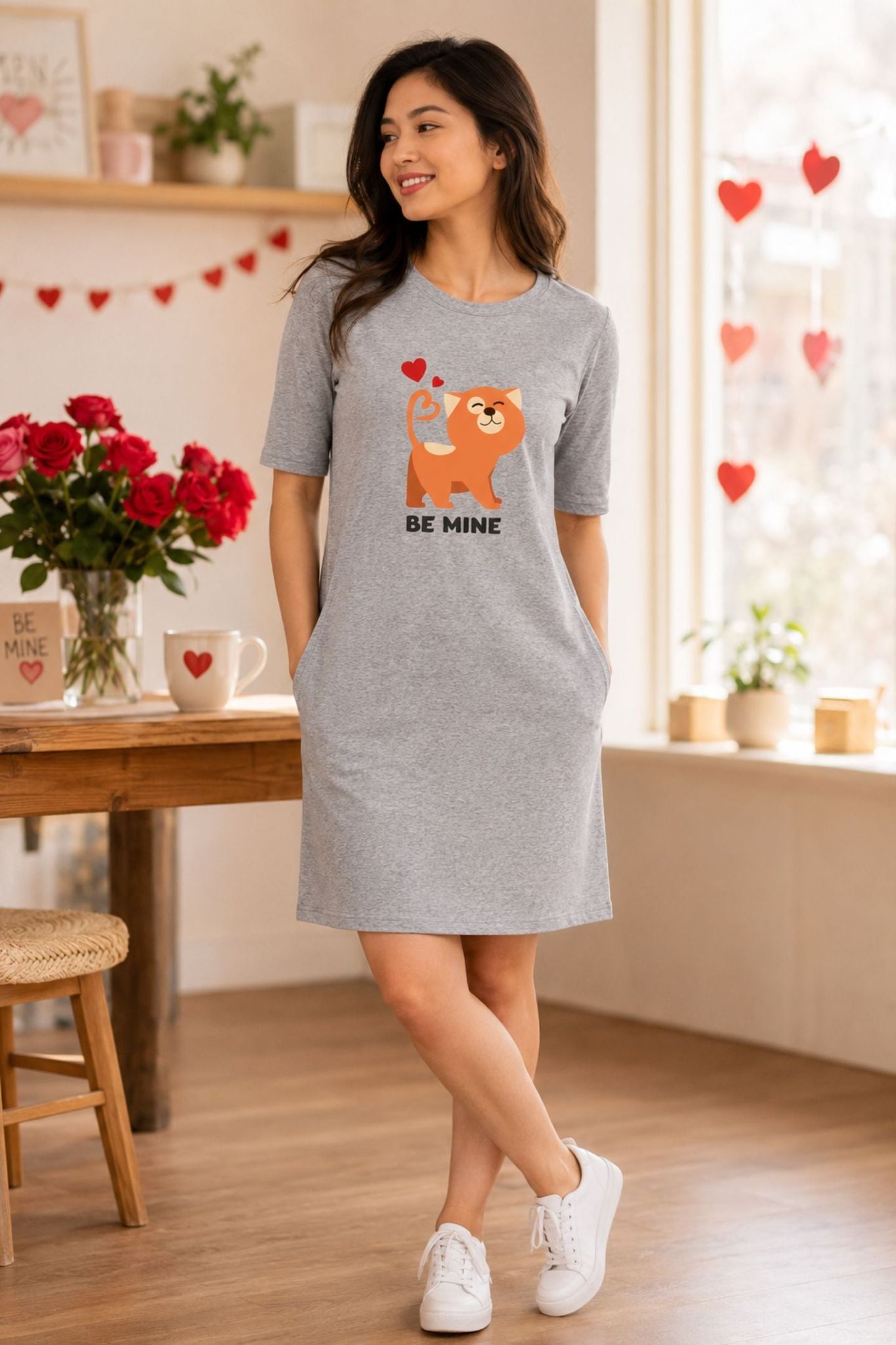 T-shirt Dress With Pockets - Be Mine Valentine (3 Colours) (Slim Fit)