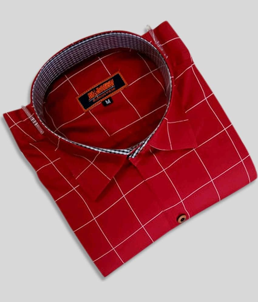 P&V CREATIONS - Red Cotton Blend Slim Fit Men's Casual Shirt (Pack of 1)