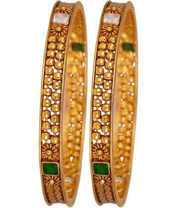 Ethnic Gold Plated Green and white Stone Studded Set of 2 Bangle for Women/Girls