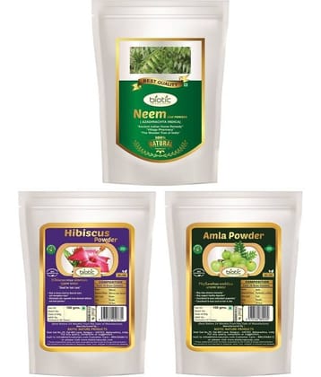 Biotic Neem, Hibiscus and Amla Powder - 300 gms(100 gms Each) Hair Mask 300 g Pack of 3