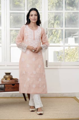 Sophie Chikankari Kurta-XXS / Powder Pink