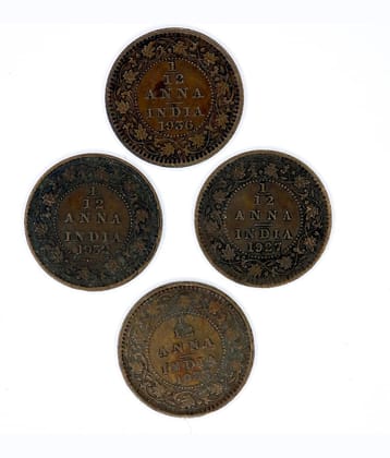 British India Set of 4 Coins of 1/12 Anna George V - Collectible Item for Students and Coin Collectors