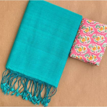 adorable turquoise traditional looking chanderi cotton saree