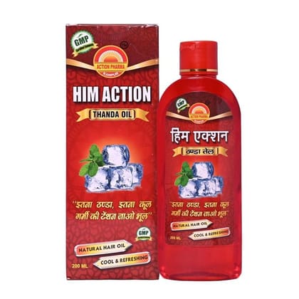 Action Pharma I Him Action Thanda Oil I So cool & Chilled I Forget all the Summer Stress I Headache I Alopecia I Premature Graying of the Hair I Tension and Stress I No Alcohol I No Chemicals I No Surasar I 200 ML