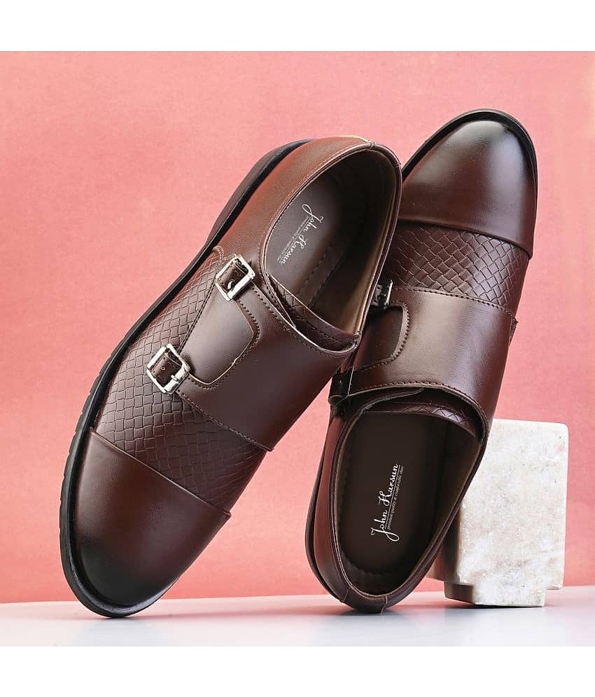 John Karsun Brown Men's Monk Strap Formal Shoes