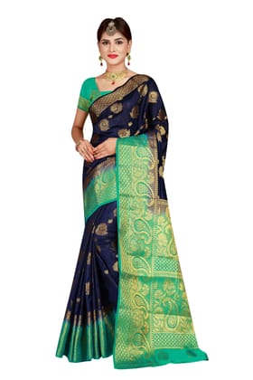 Narivastra Mango Border Blue Color Pure Banarasi Silk Saree