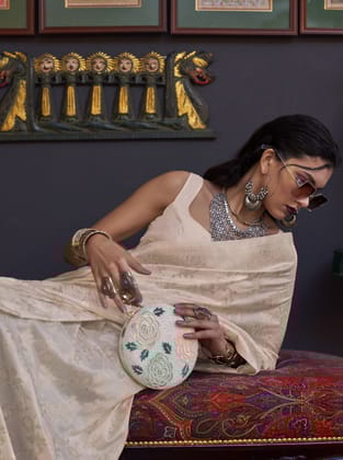 Beige banarasi Silk Saree