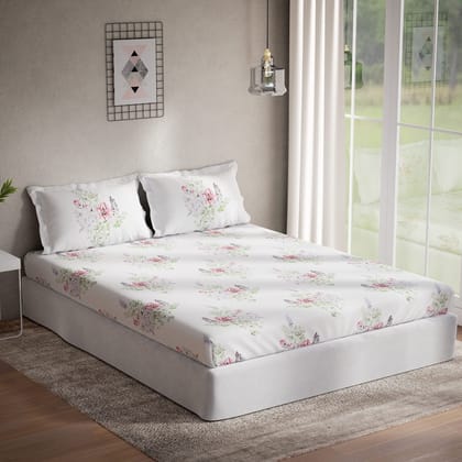 DDECOR - Optima Collection 100% Cotton Floral Pattern 136TC Queen Bedsheet |224 CM X 254 CM| with 2 Pillow Covers - White DDECOR - Optima Collection 100% Cotton Floral Pattern 136TC Queen Bedsheet |224 CM X 254 CM| with 2 Pillow Covers - White