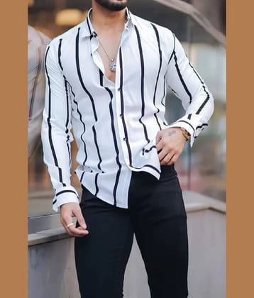 ARZ Poly Cotton Regular Fit Striped Full Sleeves Men's Casual Shirt - White ( Pack of 1 )