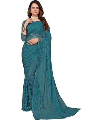 Vkaran Net Dyed Saree With Unstitched Blouse Piece ( Purple )