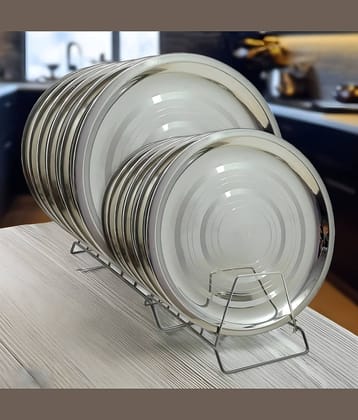 kitchrox 12 Pcs Stainless Steel Silver Full Plate & Half Plate