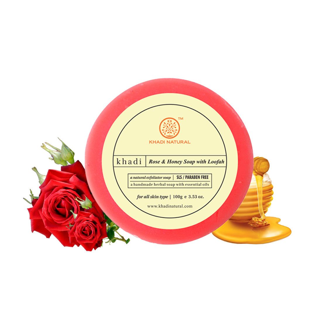 Khadi Natural Rose & Honey Loofah Soap - 100gm