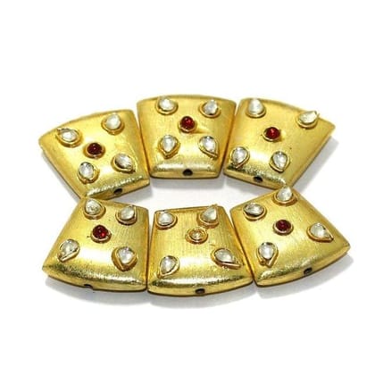 10 Pcs, 20x15mm German Silver Kundan Work Beads Golden-Golden / Glass
