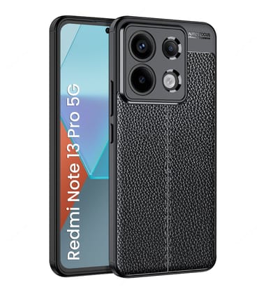 Vegan Leather Rugged Flexible TPU Series Shockproof Armor Back Cover for Redmi Note 13 Pro 5G, POCO X6 5G, 6.67 inch, Black