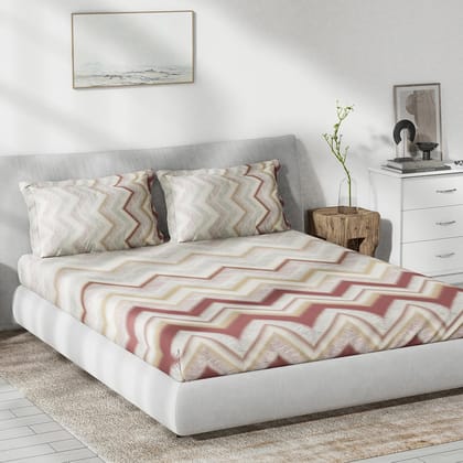 DDECOR - Primary Collection 100% Cotton Geometric Pattern 136TC King Fitted Sheet|180 CM X 198 CM| - Red