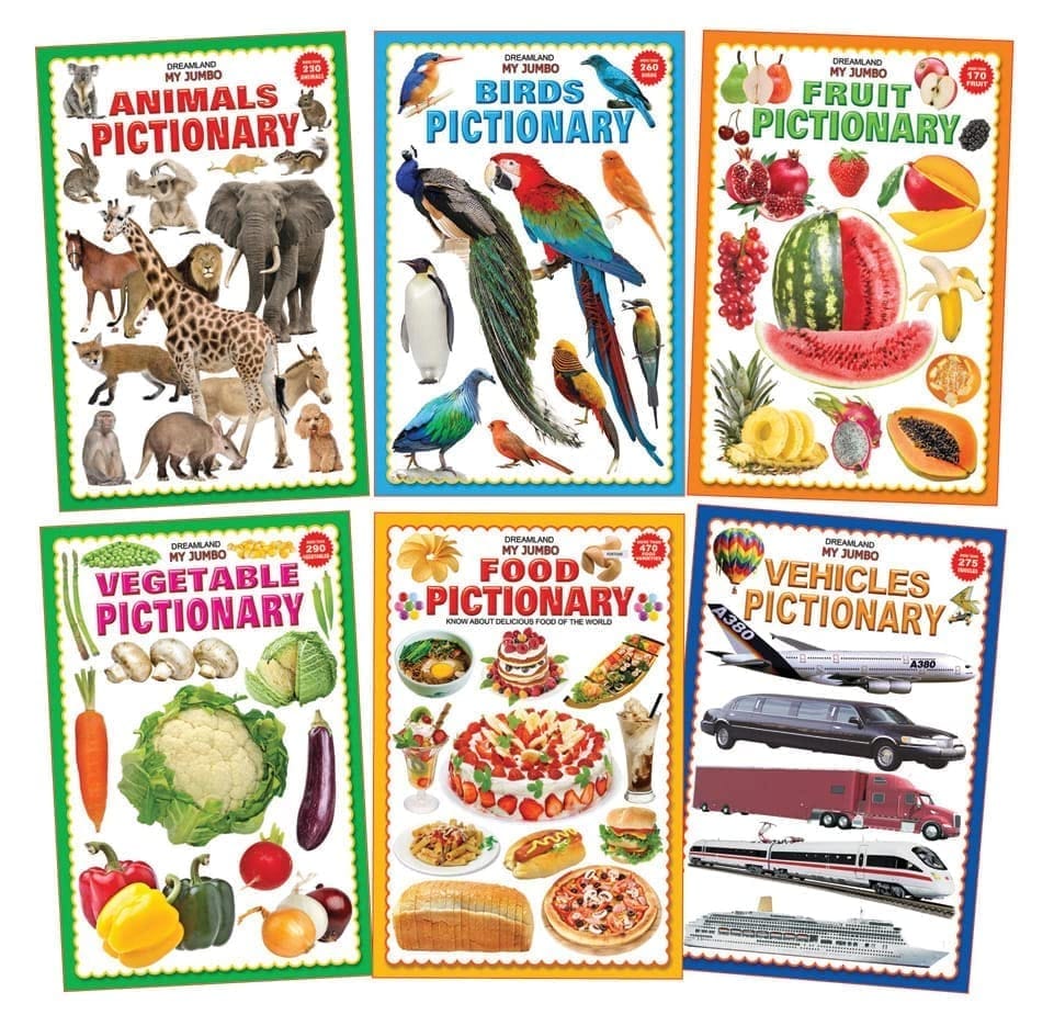 Jumbo Pictionary Pack - A Set of 6 Books - Animal, Birds, Fruit, Food, Vegetables and Vehicles [Paperback] Dreamland Publications