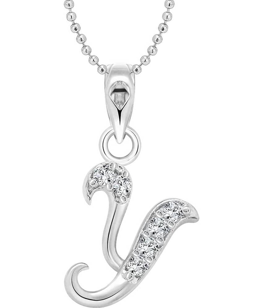 Vighnaharta Y Alphabet Rhodium Plated Pendant - [VFJ1151PR]