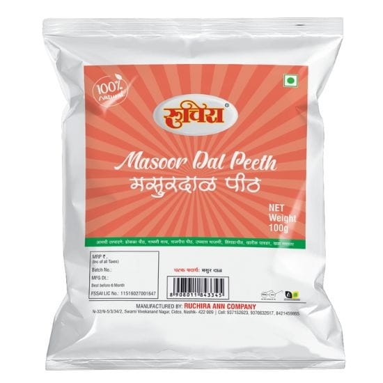 Ruchira Masoor Dal Peeth (Red Lentil Flour) (100g) | Plant Protein Source | For Chilla & Soups