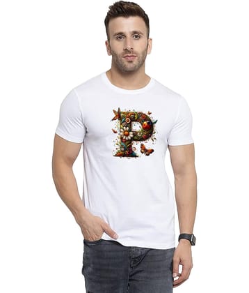 BINAYAK Cotton Regular Fit Printed Half Sleeves Men's Round T-Shirt - White ( Pack of 1 )