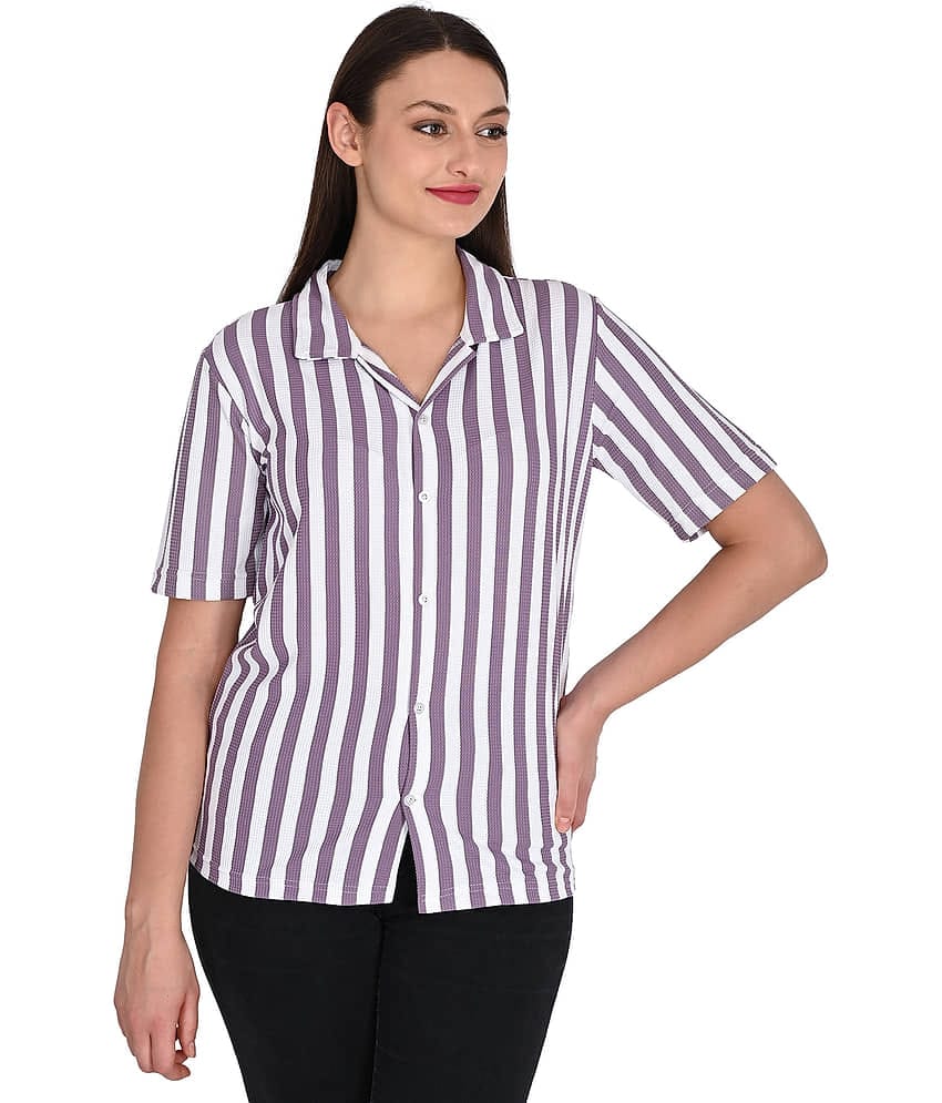 Traquila Women Striped Cotton Shirt ( Purple )