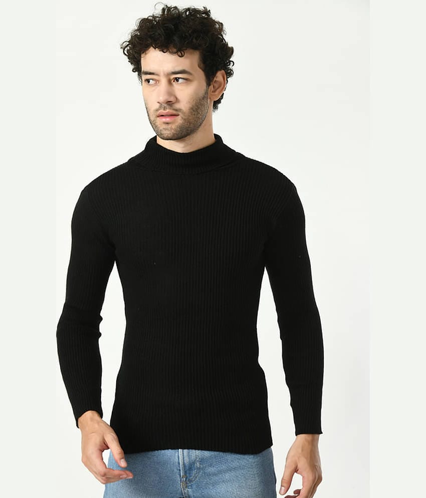 IndiWeaves Woollen High Neck Men's Full Sleeves Pullover Sweater - Black ( Pack of 1 )