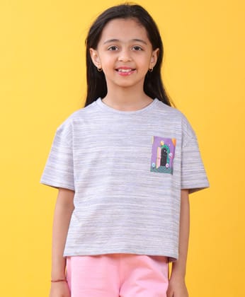 PURPLE PLANET TEXTURED SUMMER GIRLS T-SHIRT - BLUE-2-3 YEARS / 1N / BLUE