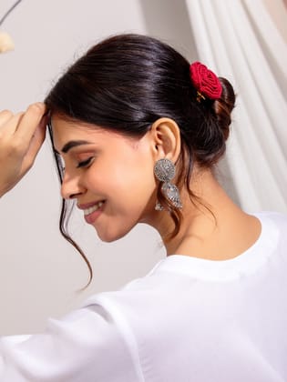 Dharti 1 Medium Rose Hair Clip- Red