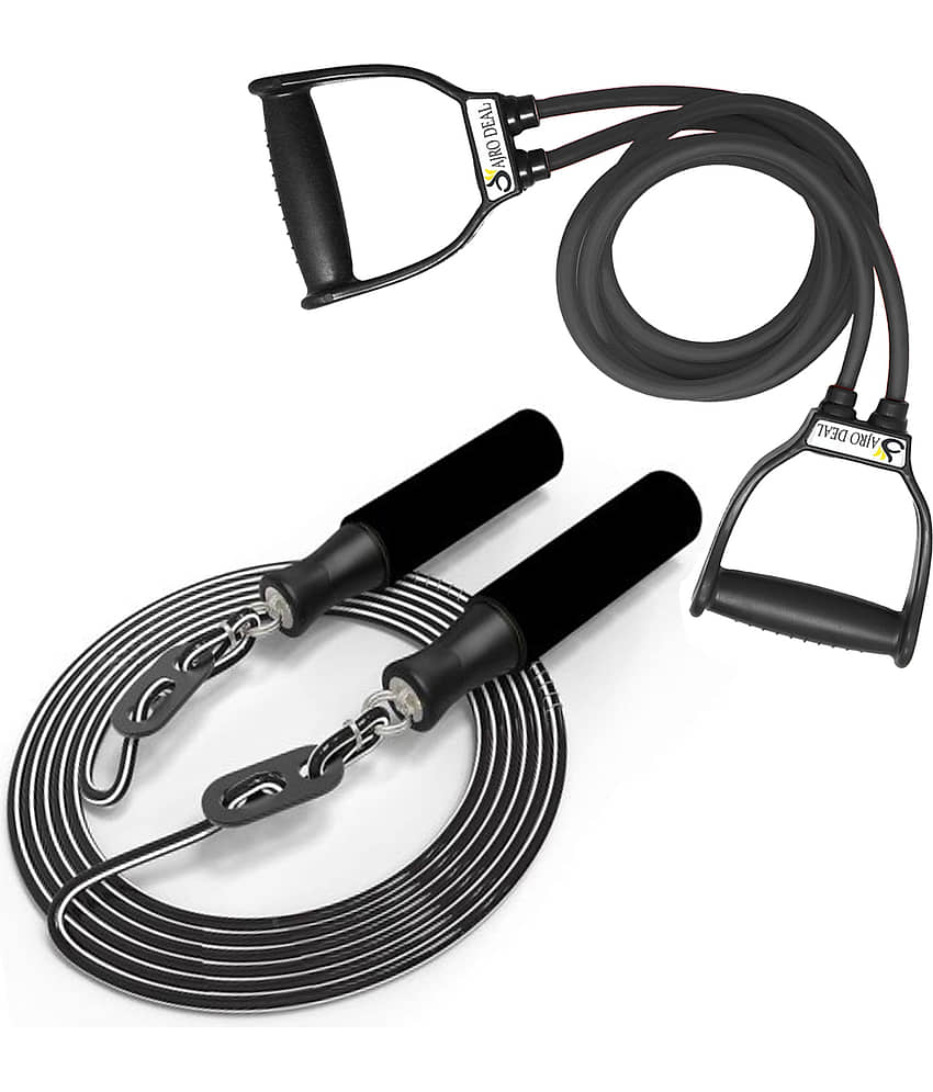 COMBO DOUBLE TONING TUBE AND FOAM SKIPPING ROPE  for Belly Fat Loss & Resistance band for Gym Workout