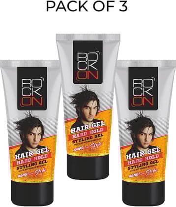 Rock On Hair Gel Strong Hard Hold Gels for Men for Wet Look & Shiny Styles 60g ( Pack of 3 )