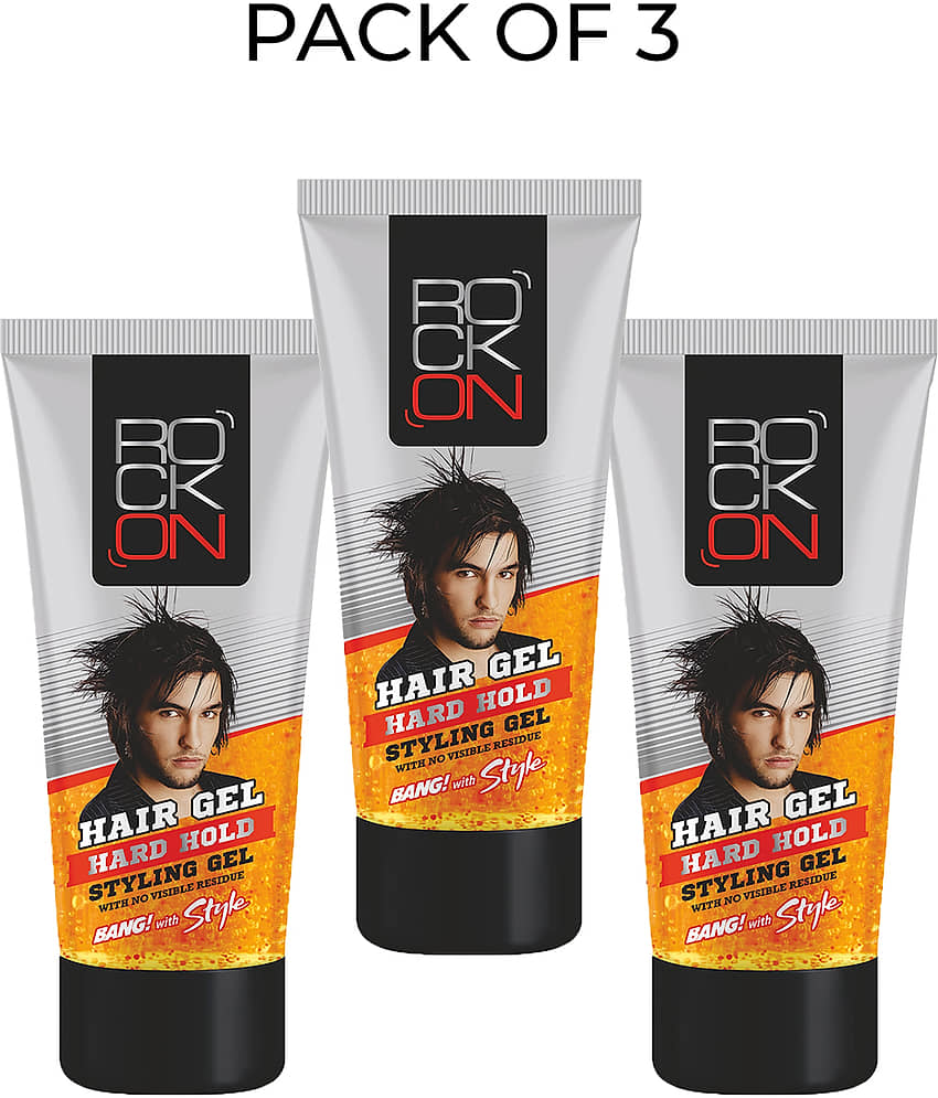 Rock On Hair Gel Strong Hard Hold Gels for Men for Wet Look & Shiny Styles 60g ( Pack of 3 )